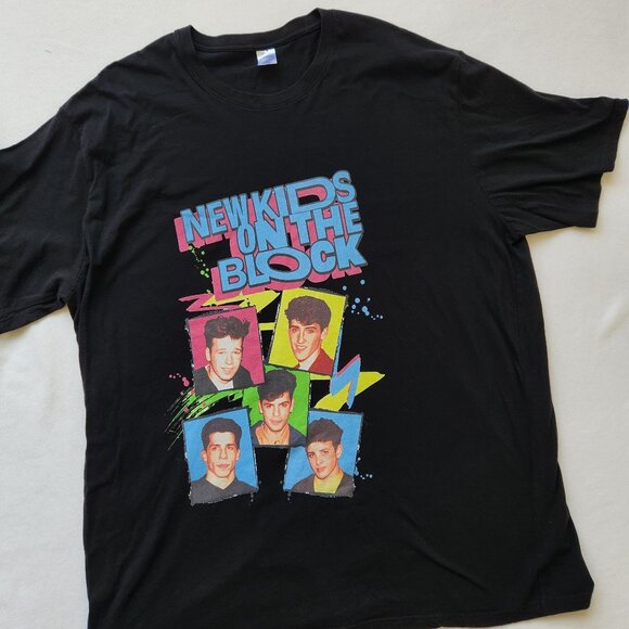 Tops - New Kids On The Block Black Graphic T-Shirt Retro Band Tee 90s Vegas Concert 3XL